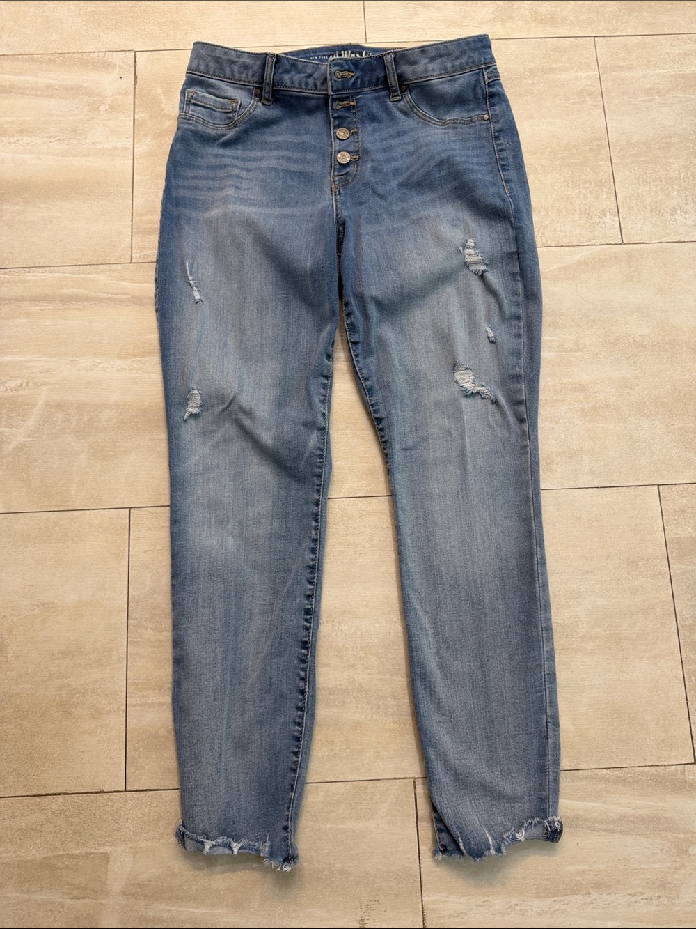 Women's Light Blue Distressed  Mid Rise Skinny Jeans